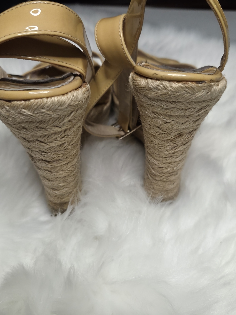 Jimmy Choo Tan Patent Leather Espadrille Wedge Sandals Size 7 - Picture 8 of 10